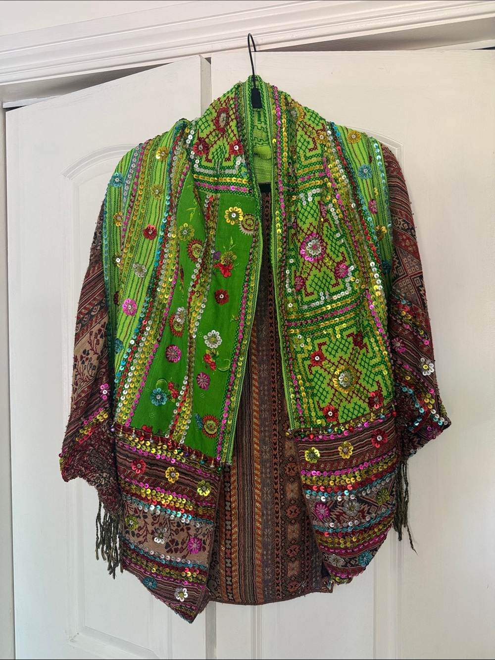 Festival Universe Green Boho Embroidered Cape Jacket
